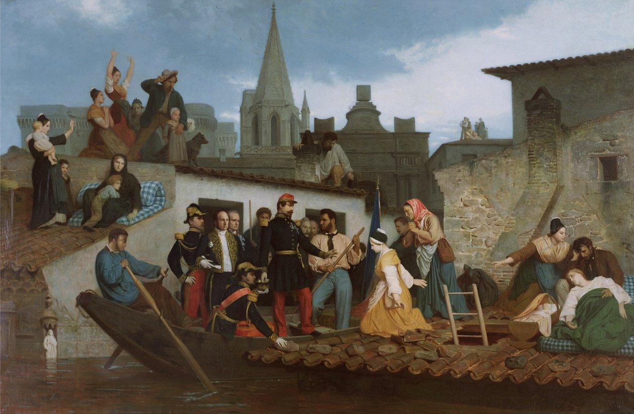 Napoleon III vierailee Tarasconin tulvan uhreissa tekijältä William Adolphe Bouguereau