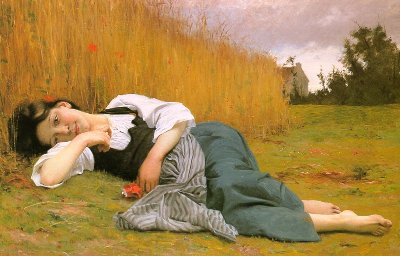 Lepo sadonkorjuussa tekijältä William Adolphe Bouguereau