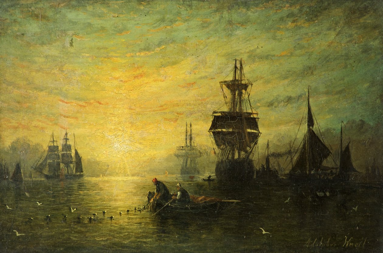 Auringonlasku veneineen, 1875 tekijältä William Adolphus Knell