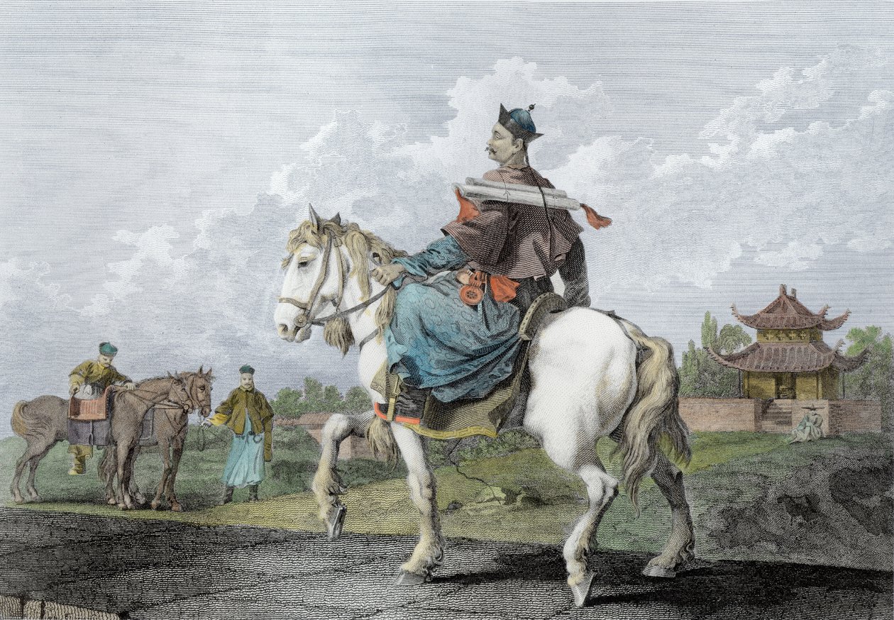 Quan tai Mandarin, jossa on Kiinan keisarin kirje, kaivertanut Wilson, pub. kirjoittanut G. Nicol, 1796 (myöhempi väritys) tekijältä William Alexander