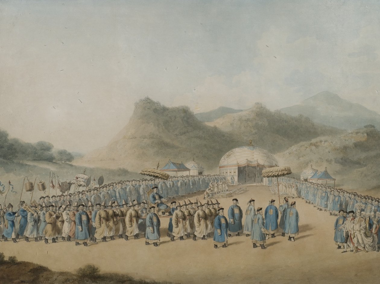 Kiinan keisarin lähestyminen telttaan Tartariassa vastaanottamaan Britannian suurlähettilään, 1799 (wc paperilla) tekijältä William Alexander