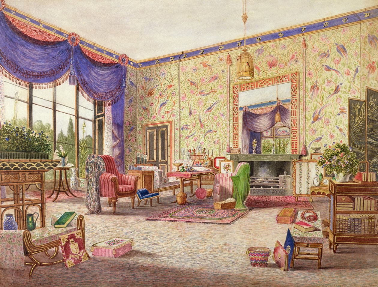 The Interior of Chinese Drawing Room, Middleton Park, Oxfordshire, 1840 (katso myös 75147) tekijältä William Alfred Delamotte