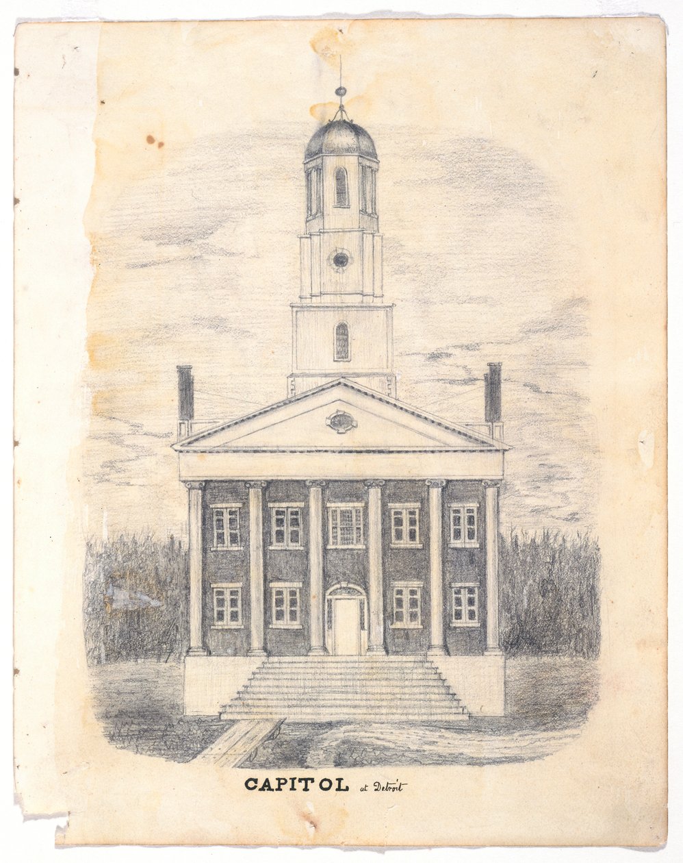 Capitol Detroitissa vuonna 1837, noin 1837 (grafiittikynä kudotussa kynässä) tekijältä William Asa Raymond