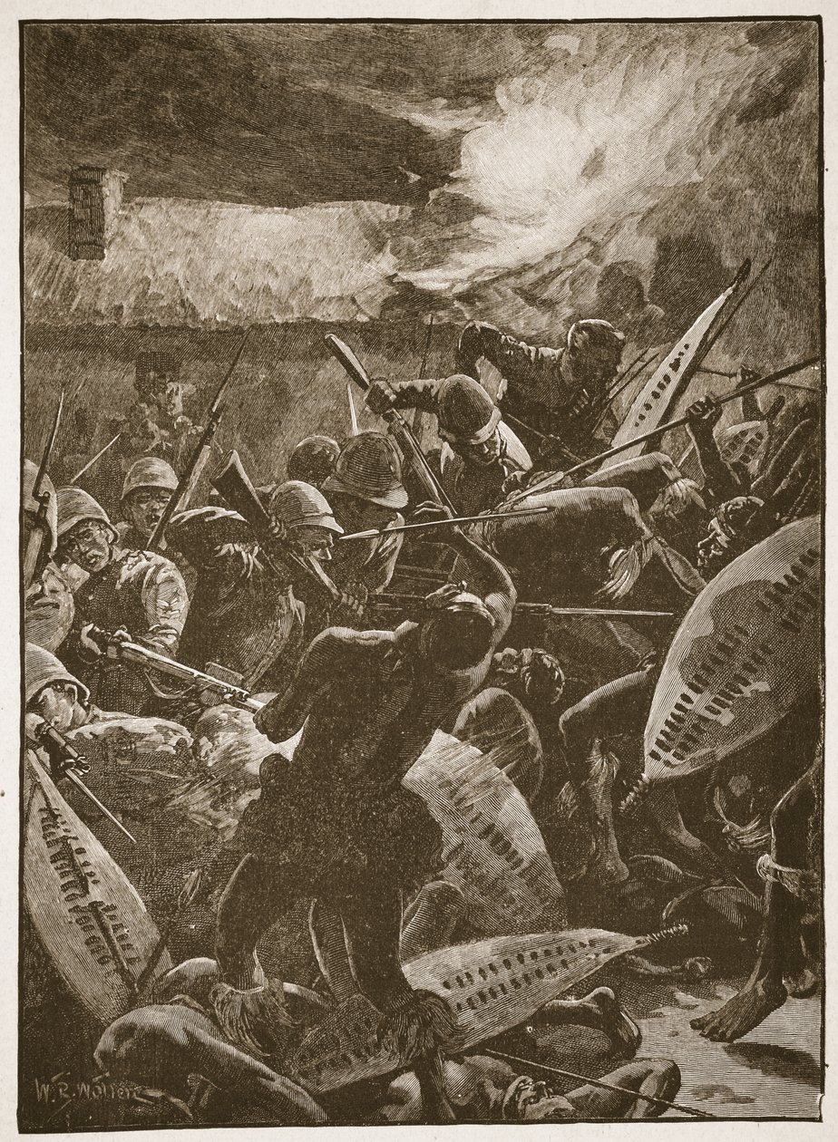 Siellä käytiin kädestä käteen kamppailua, piirros Archibald Forbesin, G.A., teoksesta "Battles of the Nineteenth Century". Henty ja majuri Arthur Griffiths tekijältä William Barnes Wollen
