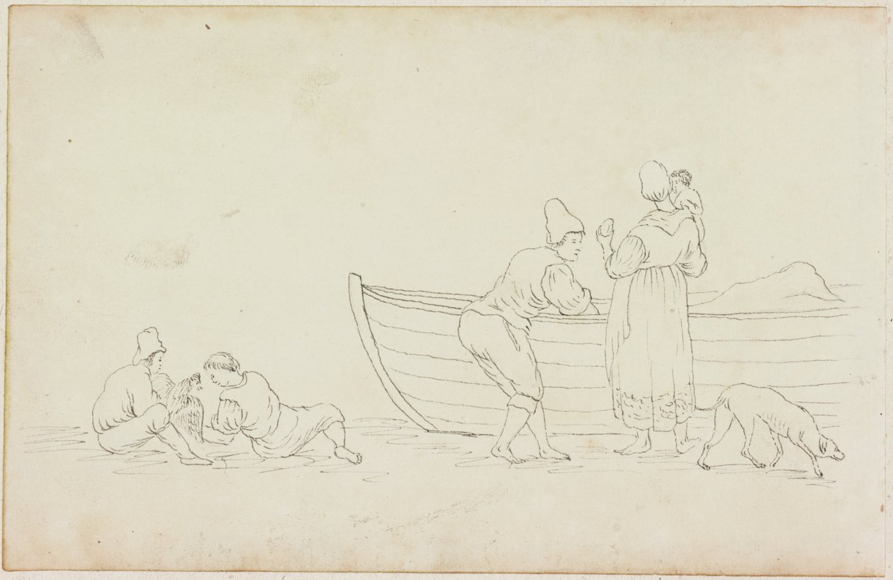 Figures and Dog with Boat (tussi paperille (paperilla M747)) tekijältä William Beilby