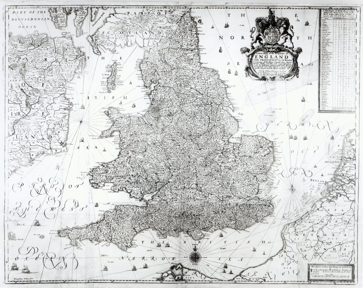 Englannin kuningaskunnan ja Walesin ruhtinaskunnan uusi kartta, 1669 tekijältä William Berry
