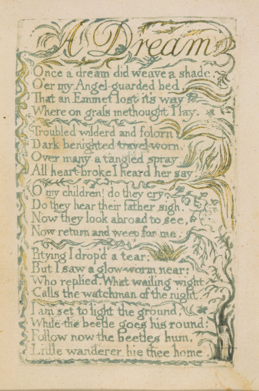 Unelma, levy 14 julkaisusta Songs of Innocence, 1789 (käsinvärinen kohokuvio vesiväreillä) tekijältä William Blake