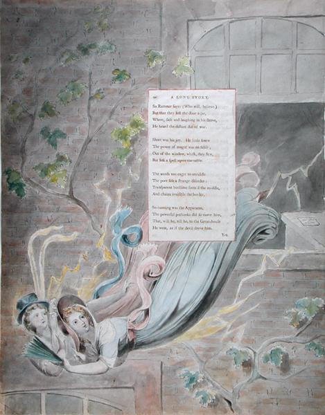 Pitkä tarina Thomas Grayn runoista, julkaistu 1797-98 (wc ja musta muste paperilla) tekijältä William Blake