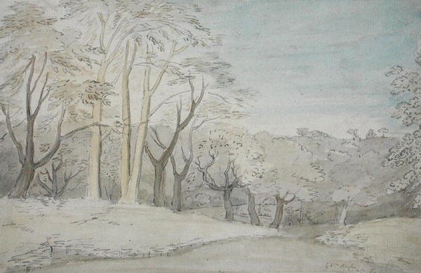 Puinen maisema, n. 1801 (wc ja grafiitti paperilla) tekijältä William Blake