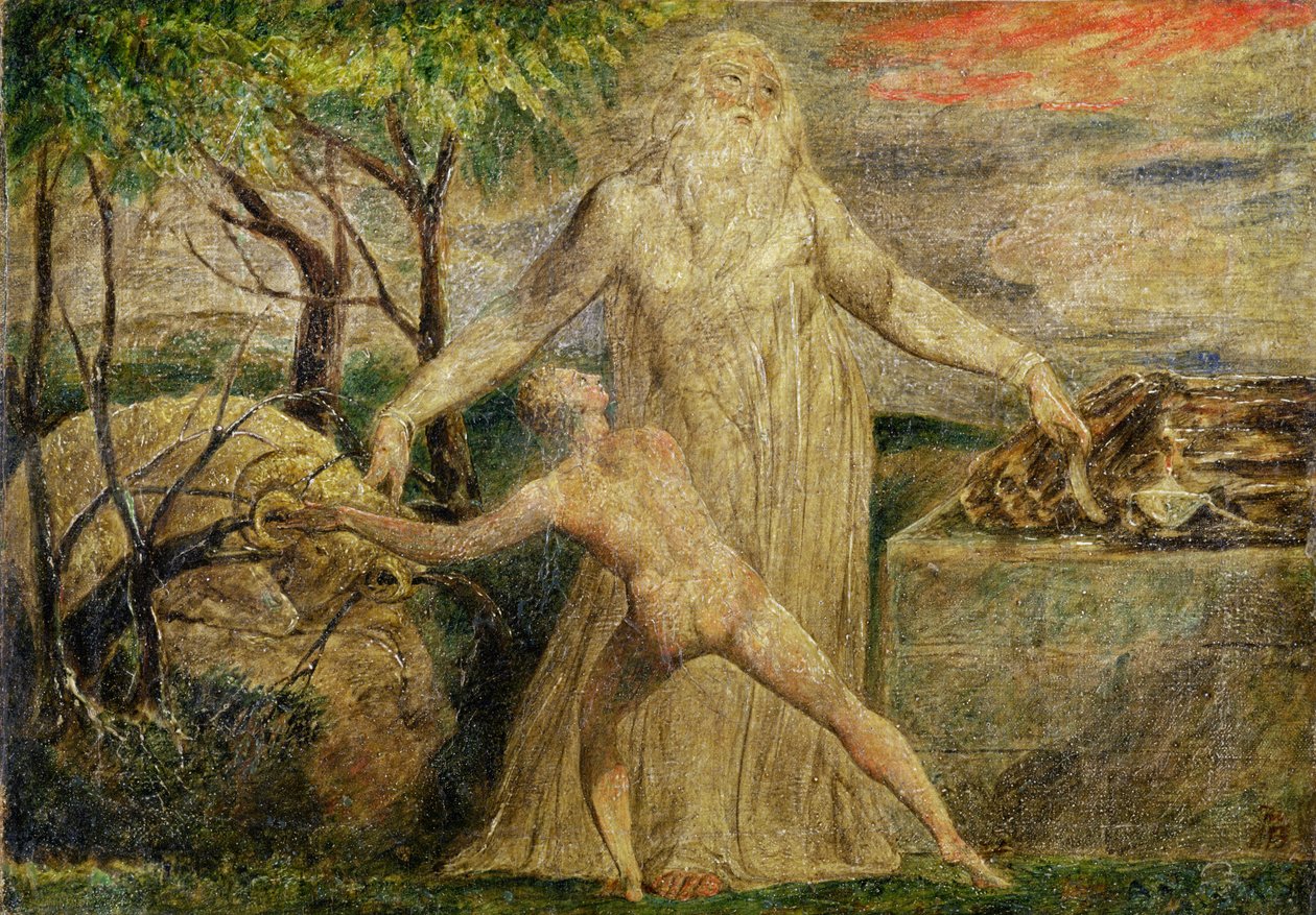 Abraham ja Isaac, 1799-1800 (tempera, kynä ja muste kankaalle) tekijältä William Blake