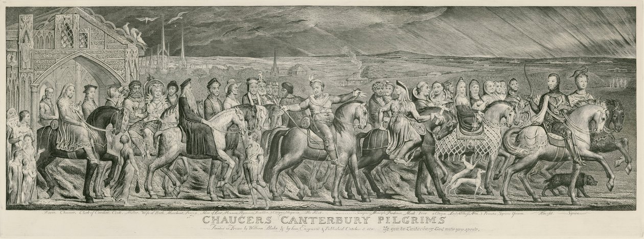 Blake Canterburyn pyhiinvaeltajien kaiverrus tekijältä William Blake
