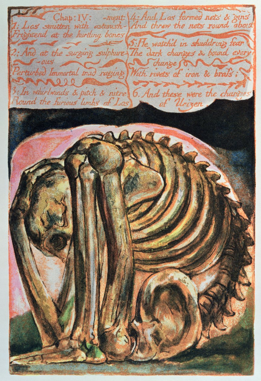 Urizenin kirja; Losin luoma Urizen aineellisessa muodossa, 1794 (väripainettu reliefietsaus) tekijältä William Blake