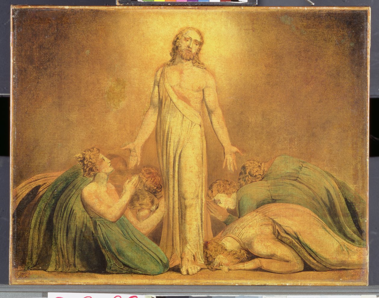 Kristus ilmestyy apostoleille ylösnousemuksen jälkeen, 1795-1805 (väripainatus wc:llä ja kynällä ja musteella paperille) tekijältä William Blake