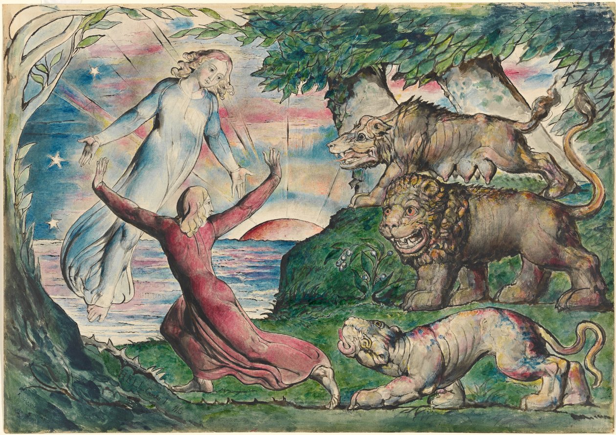 Dante juoksee kolmen pedon luota tekijältä William Blake