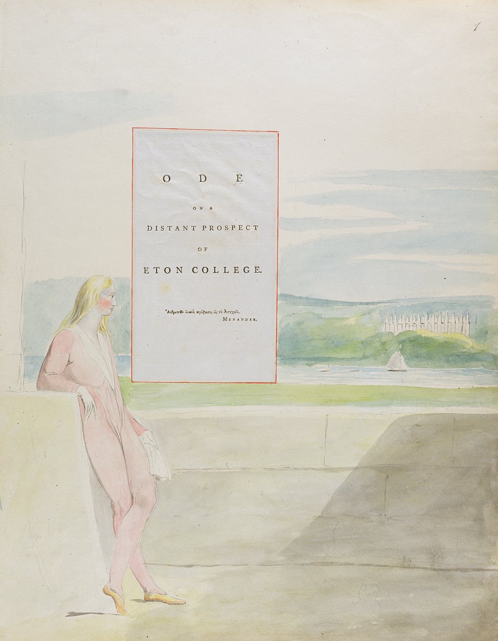 Suunnitelma 13 "Ode on a Distant Prospect of Eton College" teoksesta "The Poems of Thomas Gray", julkaistu 1797-98 (wc kynällä ja musteella paperilla) tekijältä William Blake