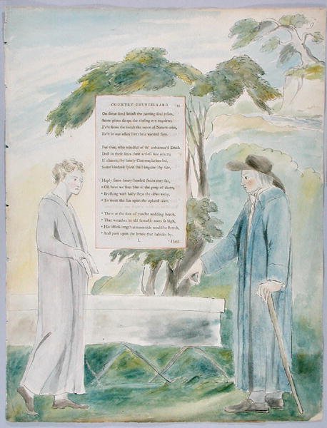 Elegia kirjoitettu maalaiskirkkopihalla, kuvio 113 Thomas Grayn runoista, 1797-98 (wc kynällä ja musteella paperille) tekijältä William Blake