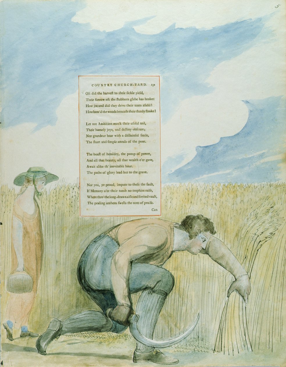 "Elegia kirjoitettu maalaiskirkon pihalle", kuvio 109 teoksesta "Thomas Grayn runot", 1797-98 (wc kynällä ja mustalla musteella paperille) tekijältä William Blake
