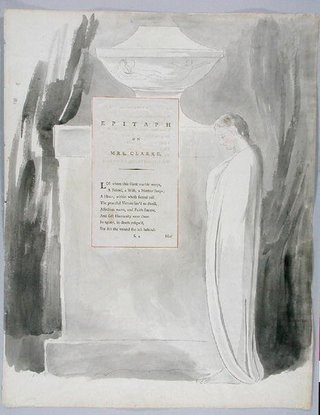 Epitaph on Mrs. Clarke, kuvio 103 teoksesta The Poems of Thomas Gray, 1797-98 (wc, kynä ja muste paperille) tekijältä William Blake