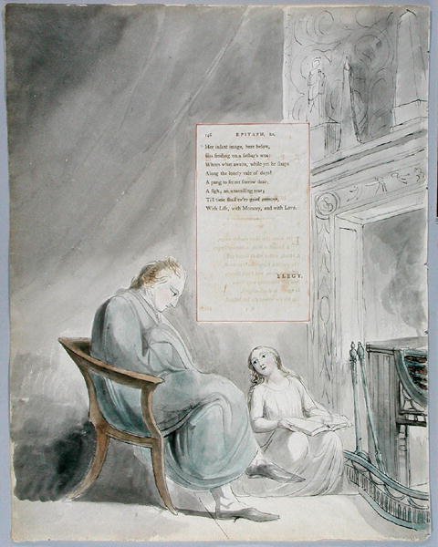 Epitaph on Mrs. Clarke, kuvio 104 teoksesta The Poems of Thomas Gray, 1797-98 (wc, kynä ja muste paperille) tekijältä William Blake