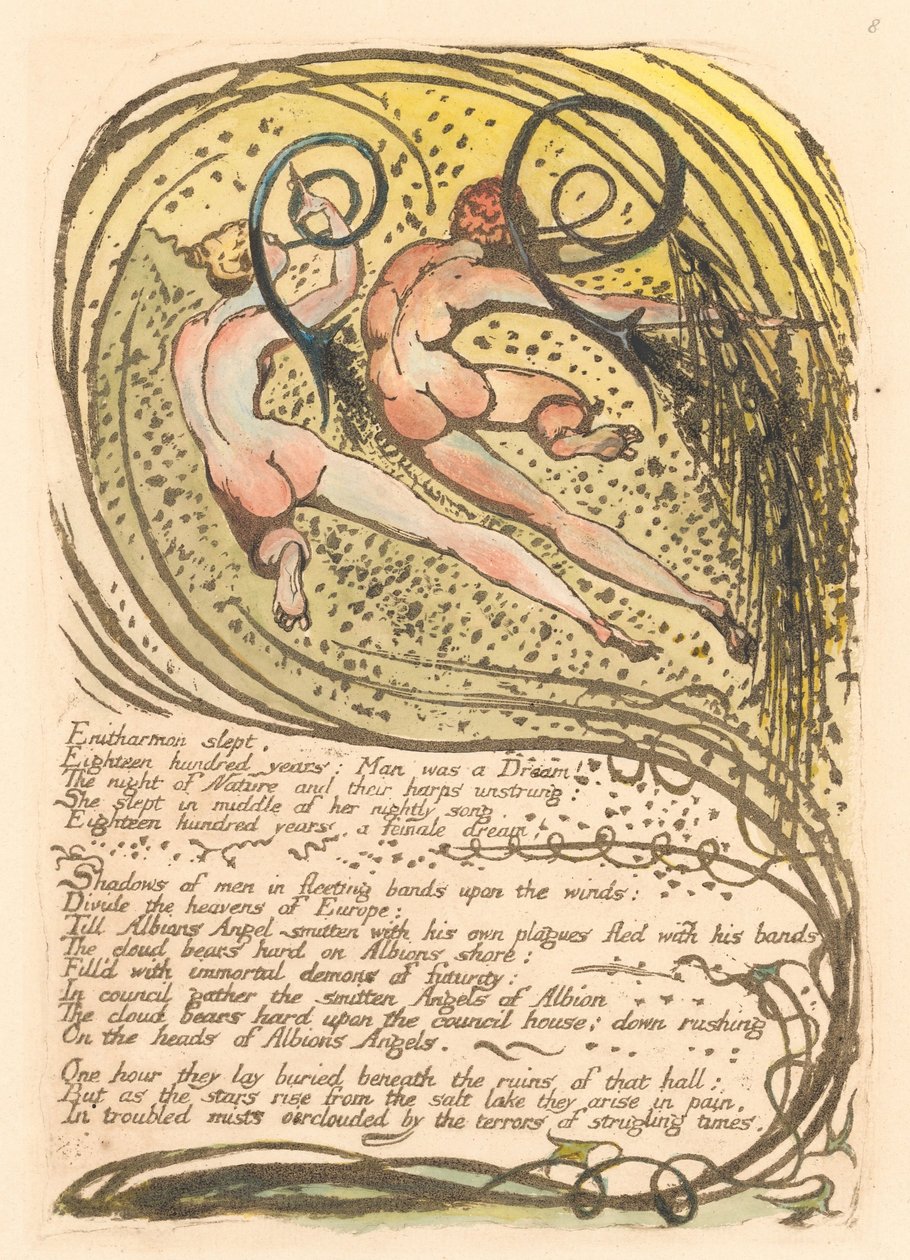 Eurooppa. Ennustus, levy 10, Enitharmon nukkui. . . . (Bentley 12) tekijältä William Blake