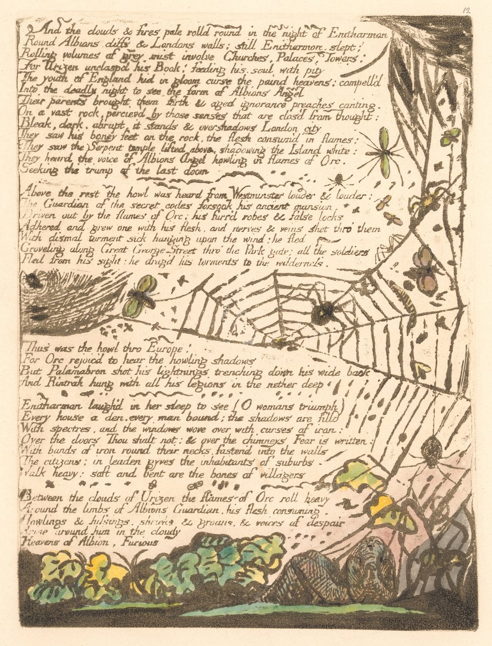 Eurooppa. Profetia, levy 14, ja pilvet ja tulipalot. . . . (Bentley 15) tekijältä William Blake