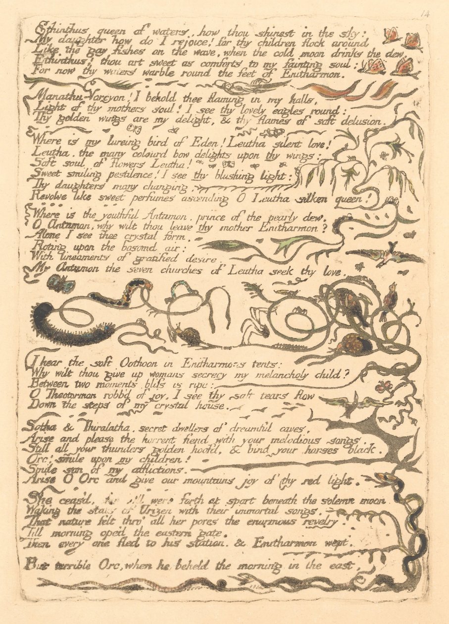 Eurooppa. Profetia, levy 16, Ethinthus vesien kuningatar. . . . (Bentley 17) tekijältä William Blake