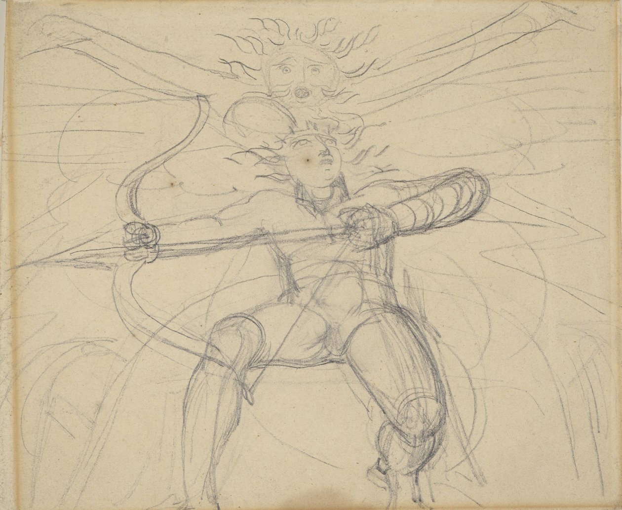 Hyperion, Study for Greys Poems, sivu 46 (grafiittia paperille) tekijältä William Blake