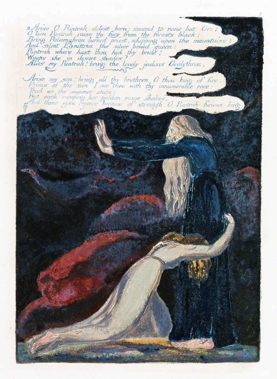 Kuvitus "Europe: a Prophecy", Lambeth, 1794 (muste ja wc paperilla) tekijältä William Blake