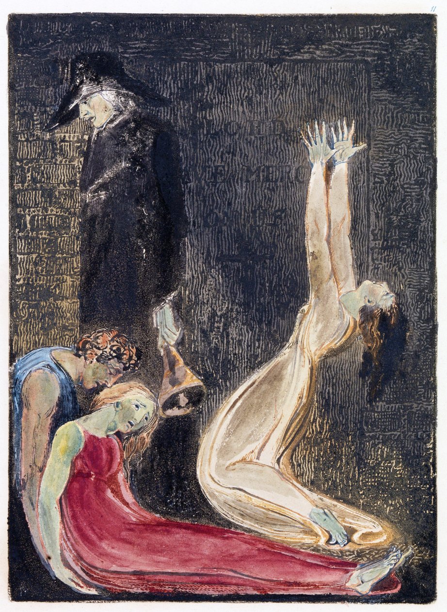 Kuvitus "Europe: a Prophecy", Lambeth, 1794 (muste ja wc paperilla) tekijältä William Blake