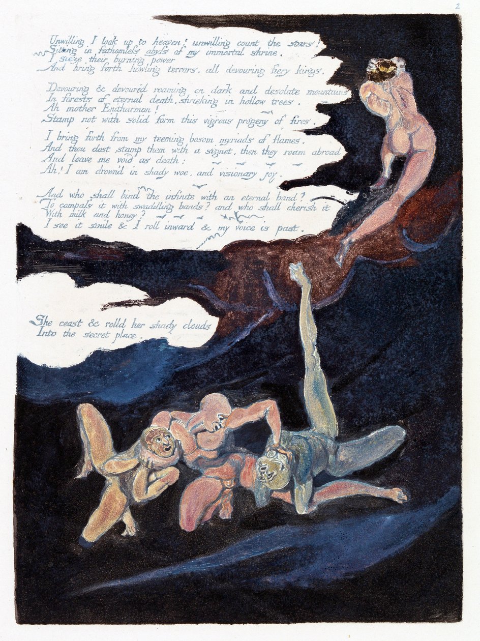 Kuvitus "Europe: a Prophecy", Lambeth, 1794 (muste ja wc paperilla) tekijältä William Blake