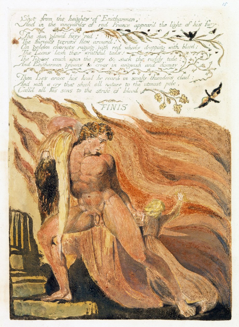 Kuvitus "Europe: a Prophecy", Lambeth, 1794 (muste ja wc paperilla) tekijältä William Blake