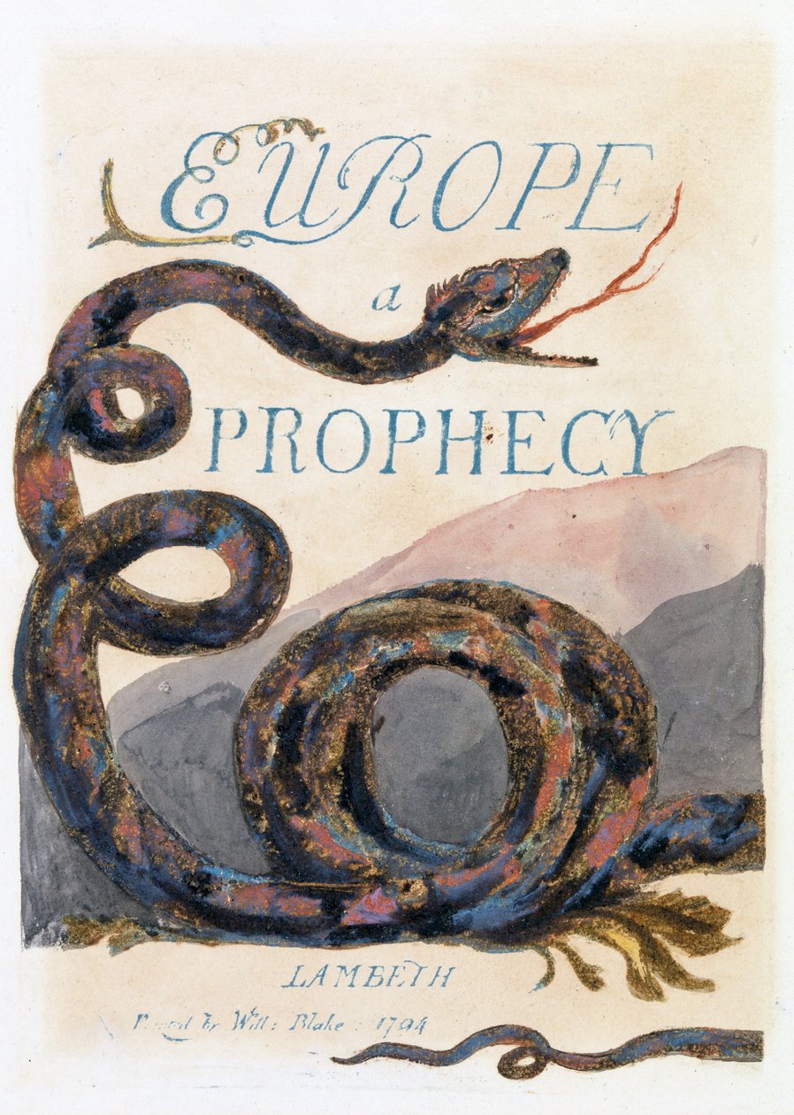 Kuvitus "Europe: a Prophecy", Lambeth, 1794 (muste ja wc paperilla) tekijältä William Blake