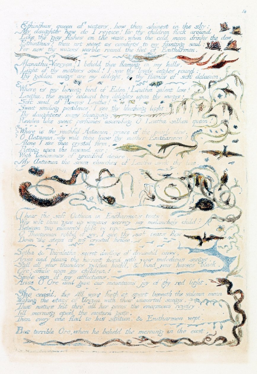 Kuvitus "Europe: a Prophecy", Lambeth, 1794 (muste ja wc paperilla) tekijältä William Blake