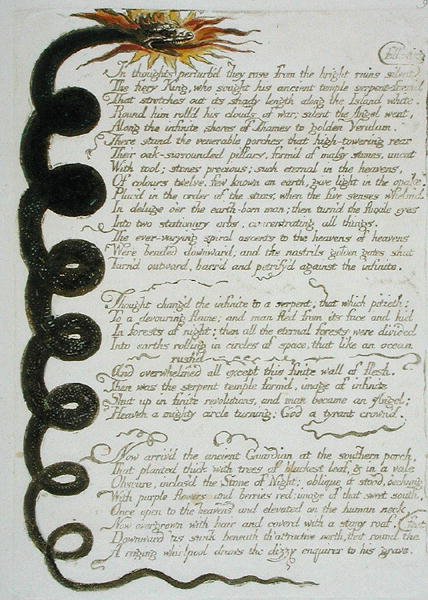 Ajatuksissa hämmentynyt..., levy 11 Euroopasta. Profetia, 1794 (reliefi etsaus wc:llä ja öljyllä paperille) tekijältä William Blake