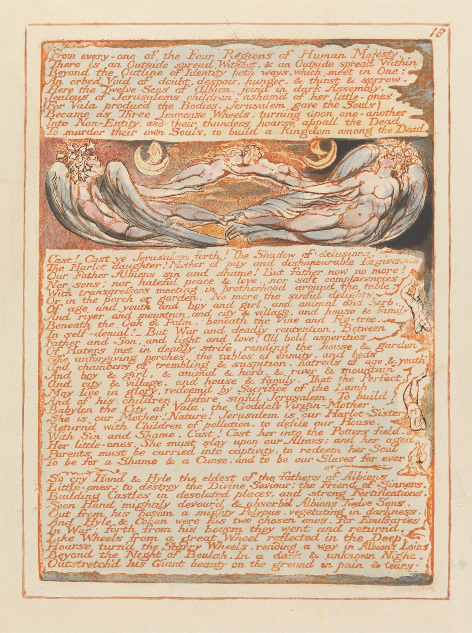 Jerusalem, levy 18, jokaisesta neljästä alueesta .... tekijältä William Blake