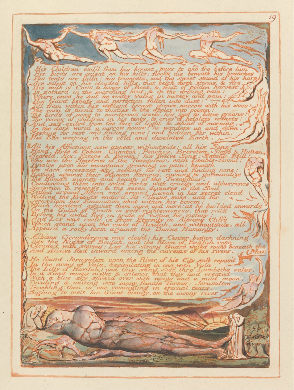 Jerusalem, levy 19, Hänen lapsensa karkotettiin hänen rinnastaan .... tekijältä William Blake
