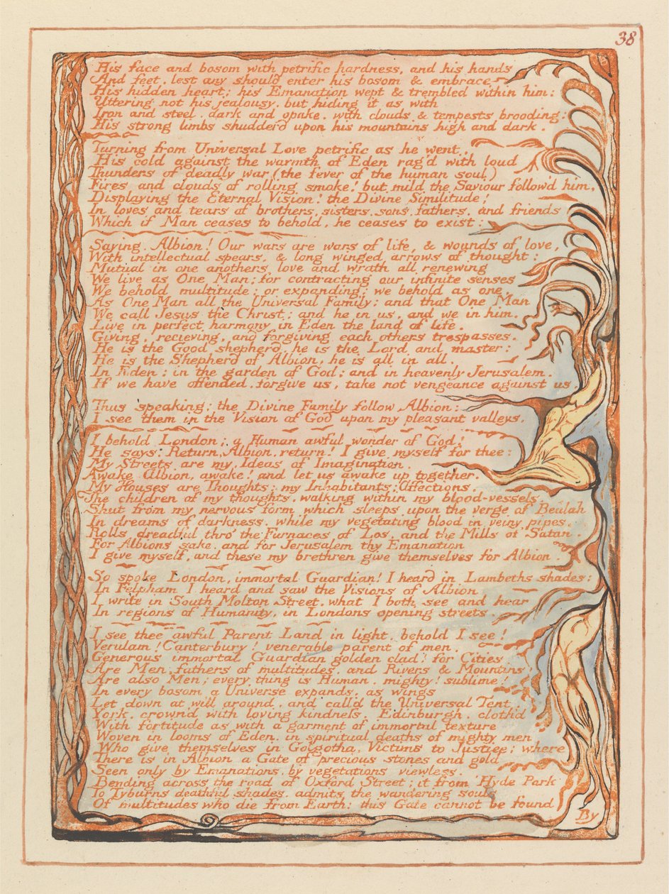 Jerusalem, levy 38, Hänen kasvonsa ja rintansa .... tekijältä William Blake