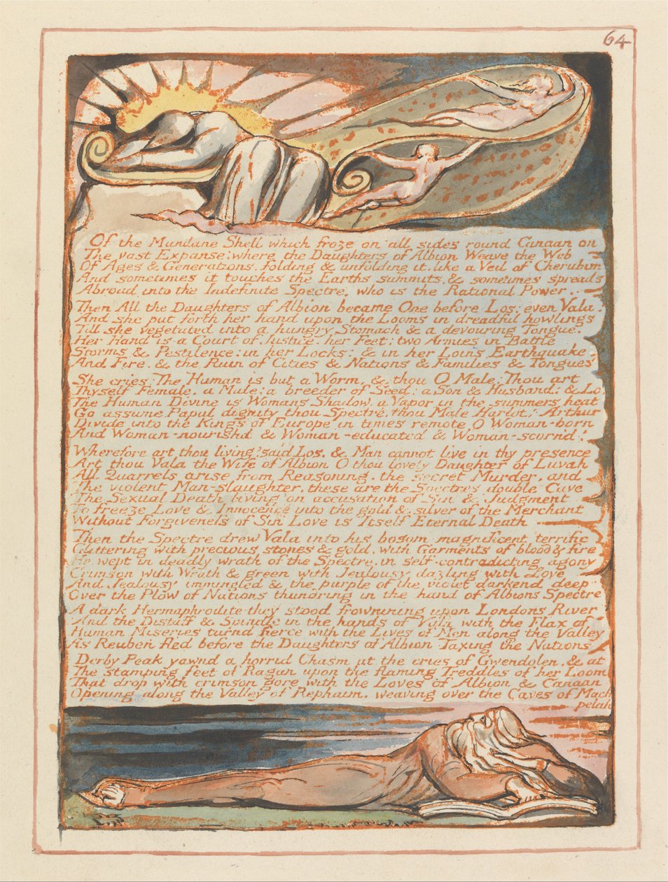 Jerusalem, Plate 64, Of the Mundane Shell.... tekijältä William Blake