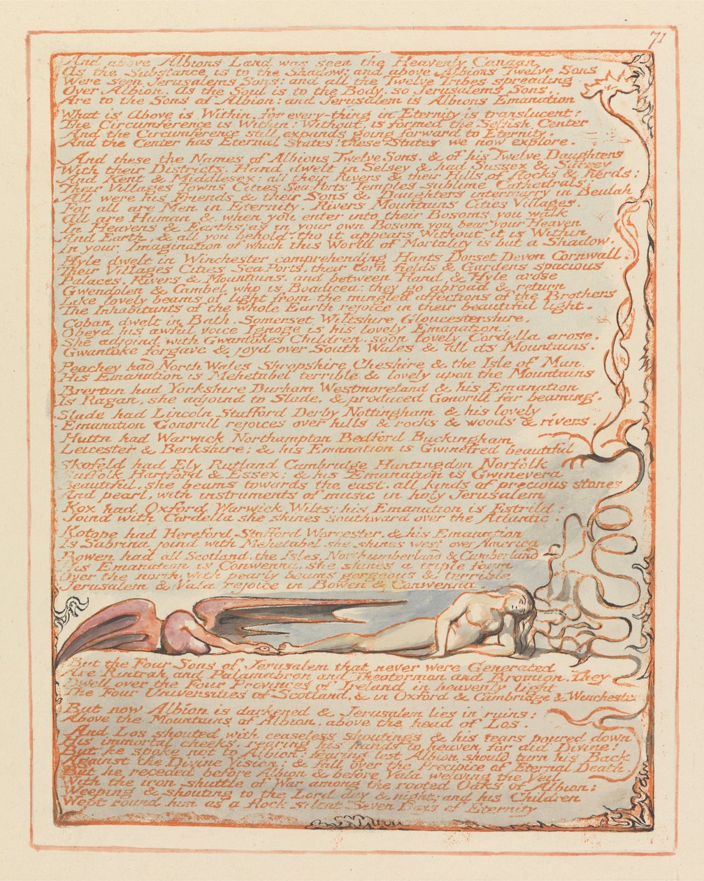 Jerusalem, levy 71, ja Albions Landin yläpuolella .... tekijältä William Blake