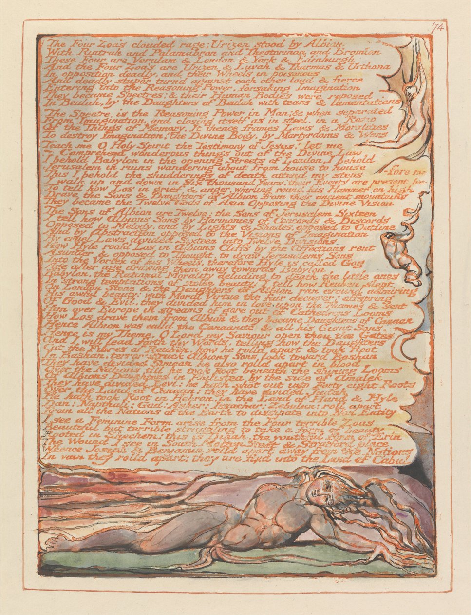 Jerusalem, levy 74, Neljä Zoaa hämärtää raivoa .... tekijältä William Blake