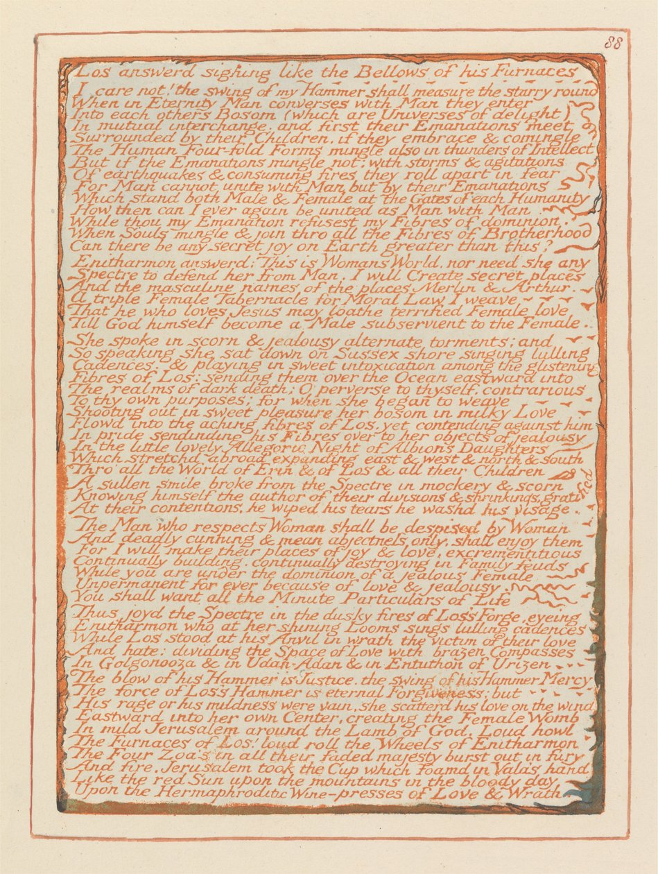 Jerusalem, levy 88, Los vastasi huokaillen .... tekijältä William Blake