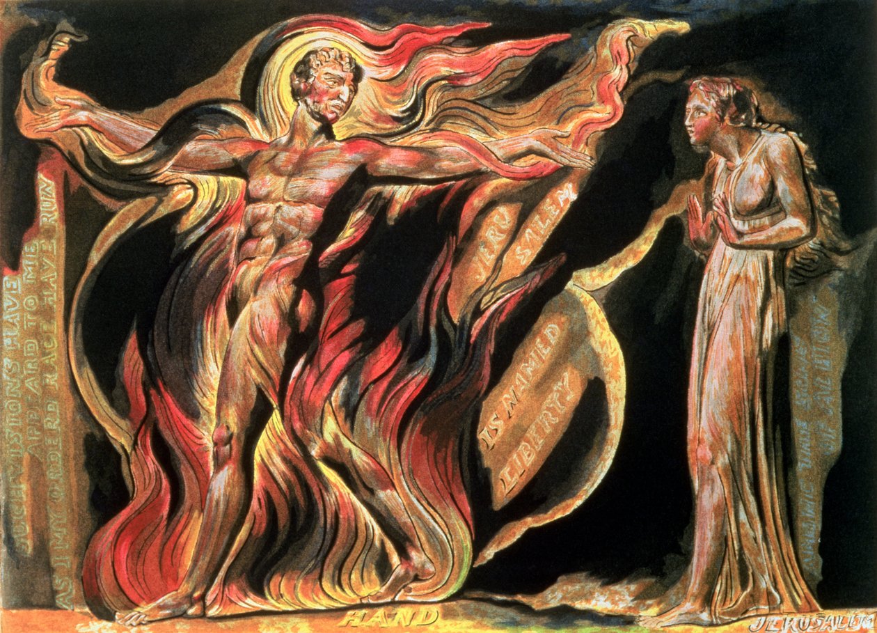 Jerusalem The Emanation of The Giant Albion; Tällaisia näkyjä on minulle ilmestynyt, 1804 (reliefisyövytys, valkoviivakaiverrus, wc) tekijältä William Blake