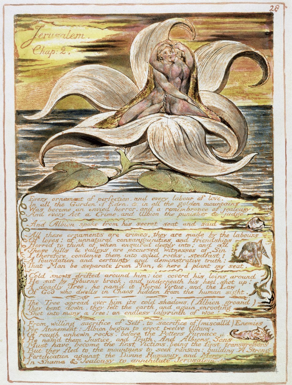 Jerusalem, levy 28 luvusta 2 (reliefisyövytys kynällä ja wc:llä) tekijältä William Blake