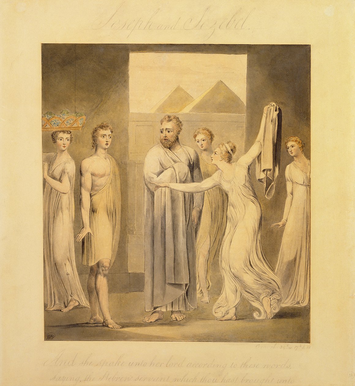 Joosefin ja Potifarin vaimo, 1803-05 (kynä, muste ja wc paperilla) tekijältä William Blake