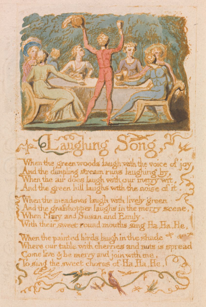 Naurulaulu, levy 28 julkaisusta Songs of Innocence, 1789 (reliefetsaus wc:llä) tekijältä William Blake