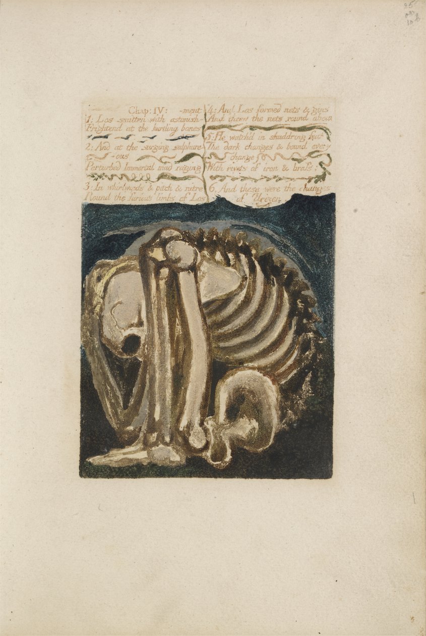 Los smitten of hämmästynyt..., levy 12 Urizenin ensimmäisestä kirjasta, 1794 (väripainettu kohokuvio musteella ja wc:llä) tekijältä William Blake