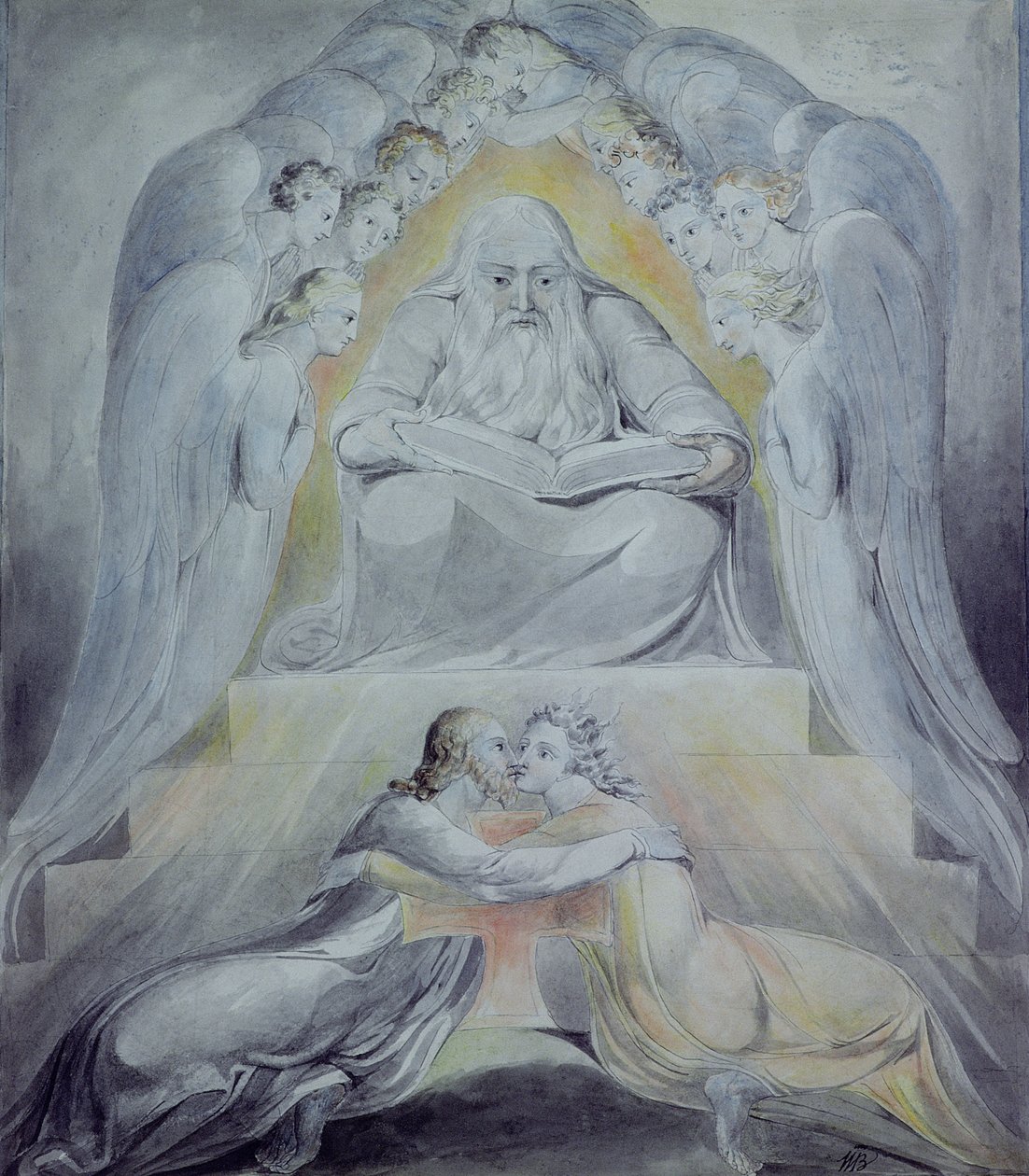 Armo ja Totuus kohtaavat yhdessä, Vanhurskaus ja Rauha ovat suudelneet toisiaan tekijältä William Blake