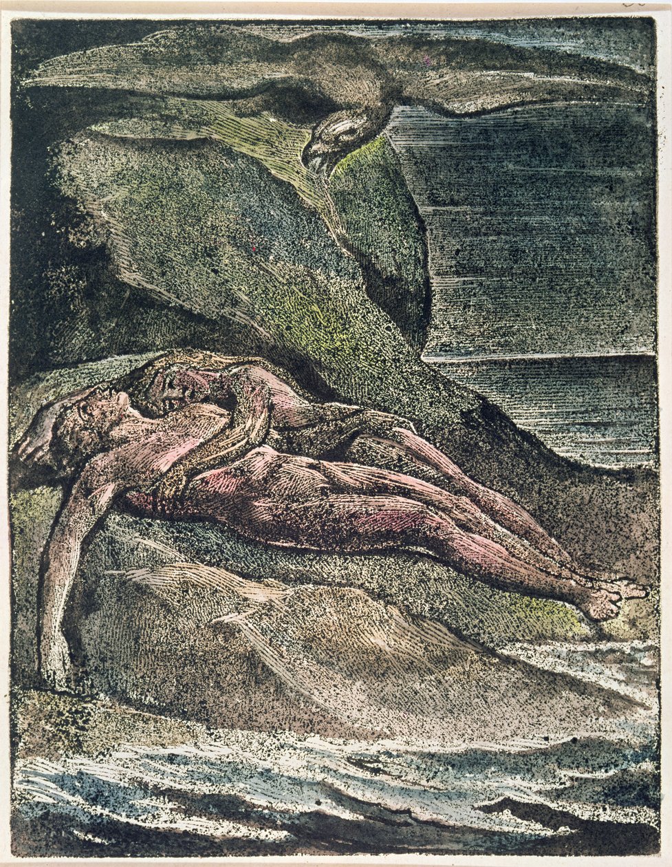 Milton a Poem: Albion on the rock, 1804 (reliefietsaus, valkoinen kaiverrus, wc) tekijältä William Blake