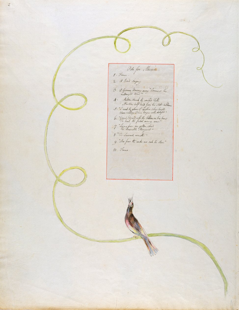 "Ode for Music" -suunnittelu 94 teoksesta "The Poems of Thomas Gray", 1797-98 (wc kynällä ja musteella paperille) tekijältä William Blake