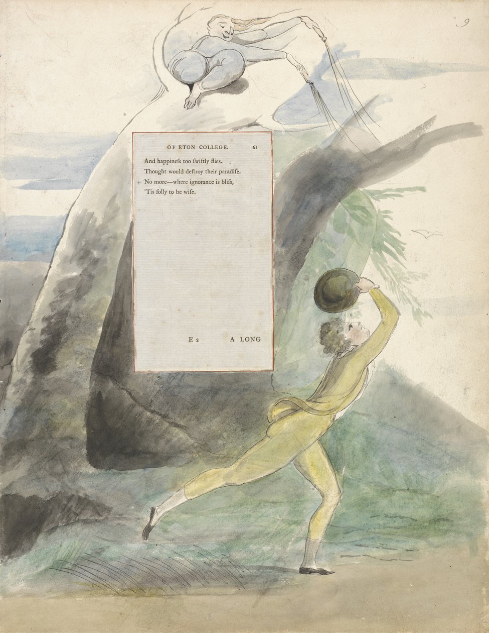 Oodi Eton Collegen kaukaisesta näkökulmasta, suunnittelu 21 teokselle The Poems of Thomas Gray, 1797-98 (wc kynällä ja mustalla musteella) (katso versio 285542) tekijältä William Blake